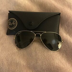 Ray-Ban Aviator Polarized Sunglasses in Gold with Black Lenses